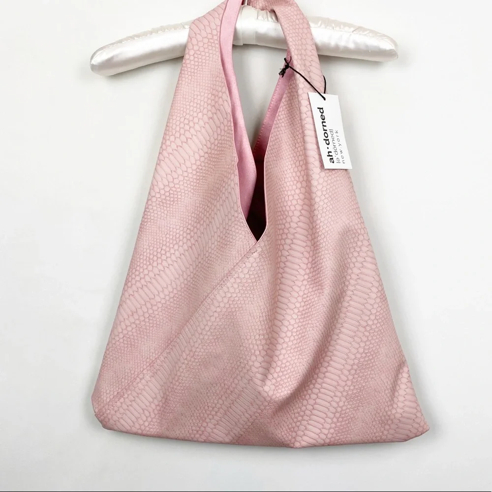 Air Pompon Pink Textured Hobo Bag